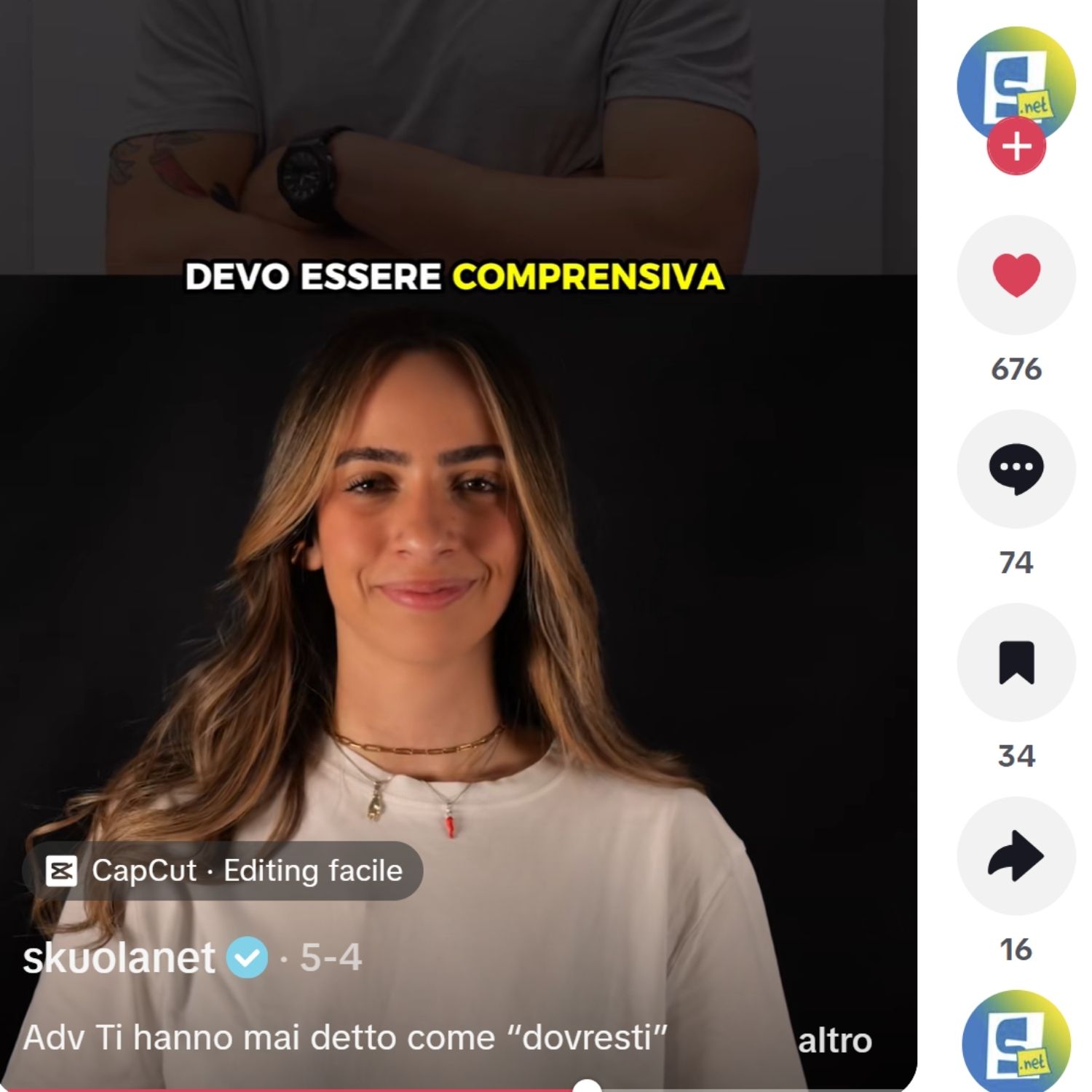 screenshot video tik tok Skuola.net - Prevenzione della violenza di genere - Associazione CAF